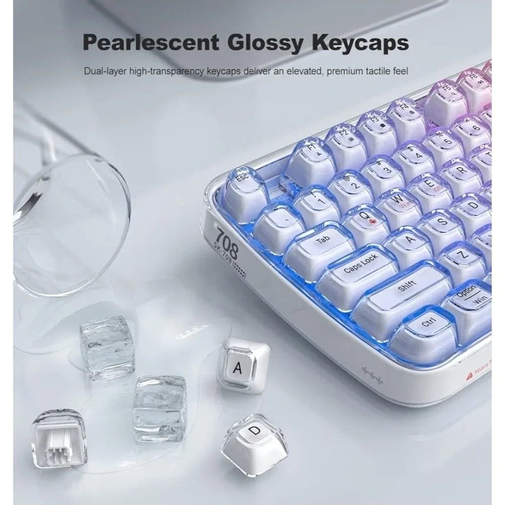 MOFII Wireless RGB Keyboard Tri-Mode Bluetooth/USB-C/2.4G Crystal Jelly Keys